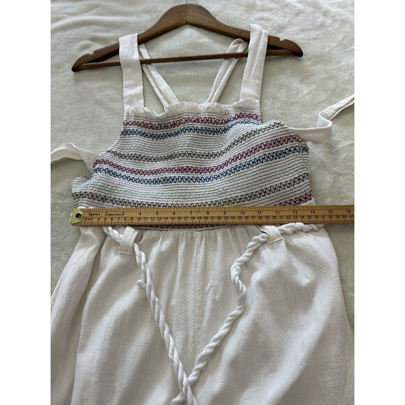 Free People Womens Medium Smocked Jumpsuit Boho Jogger Tie Waist Strappy Relaxed - Picture 10 of 14